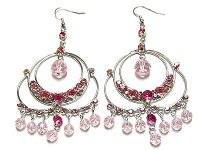 Triple hoop and crystal chandelier drop earring - hoops