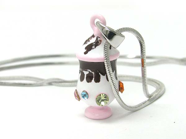 Made in korea whitegold plating and metal epoxy crystal stud miniature ice cream pendant necklace
