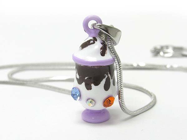 MADE IN KOREA WHITEGOLD PLATING AND METAL EPOXY CRYSTAL STUD MINIATURE ICE CREAM PENDANT NECKLACE