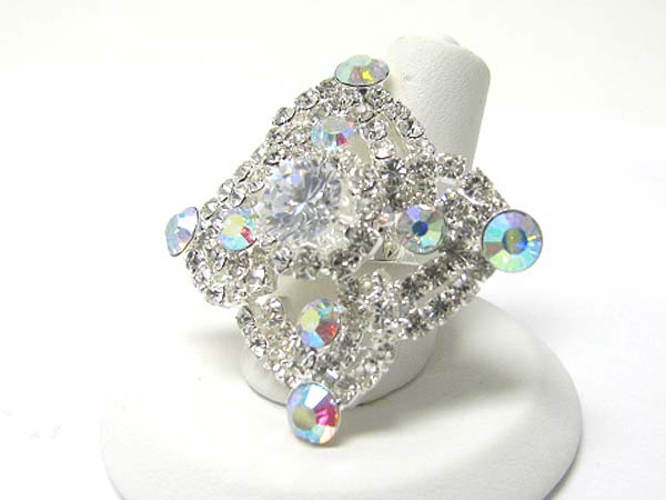 Crystal and rhinestone flower adjustable ring