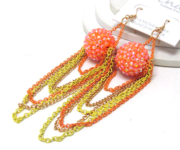 One crystal fire ball colorful fashion drop multi chain drop earring