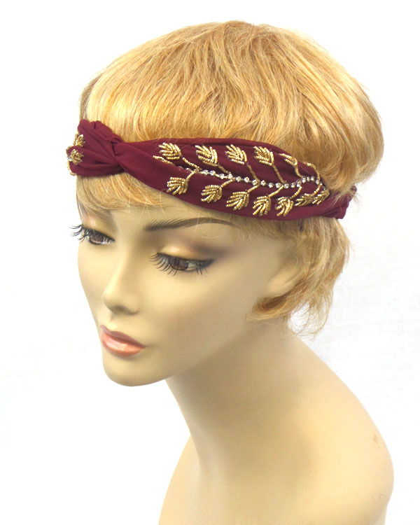 Crystal twig embroidered stretch headband