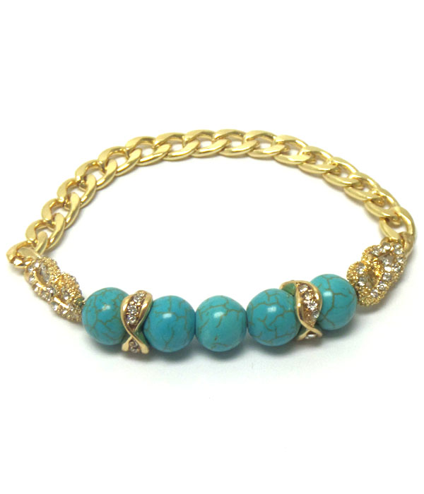 Crystal chain and turquoise stretch bracelet