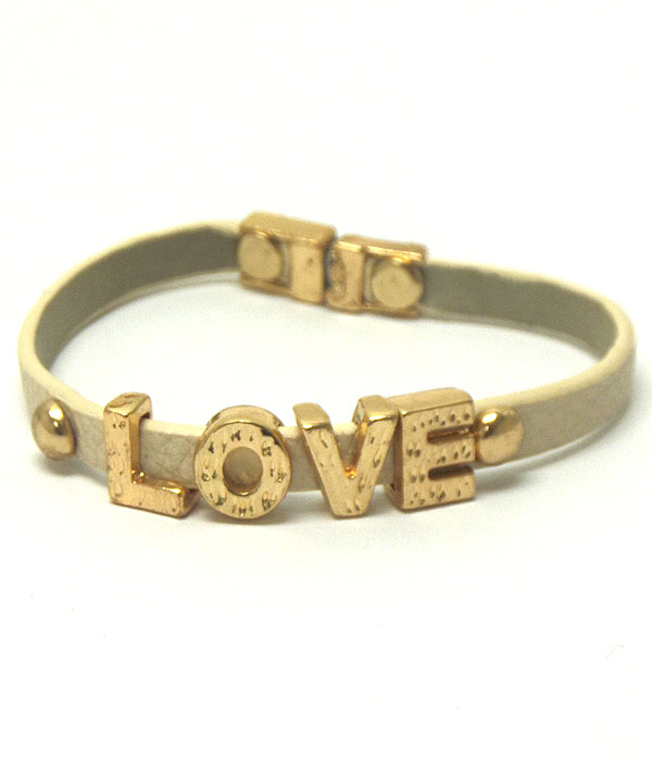 Love on leatherette band and magnetic closure bracelet