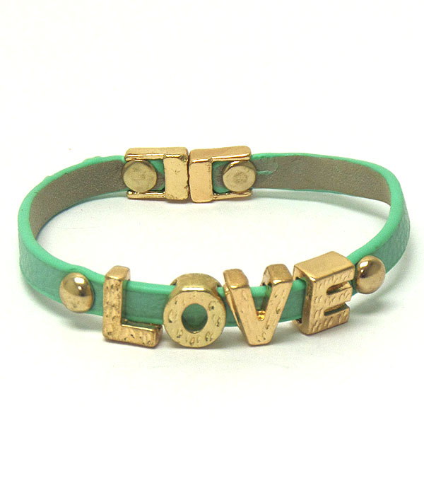 Love on leatherette band and magnetic closure bracelet