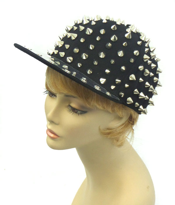 Spike all over and silver tone brim punk hiphop cap