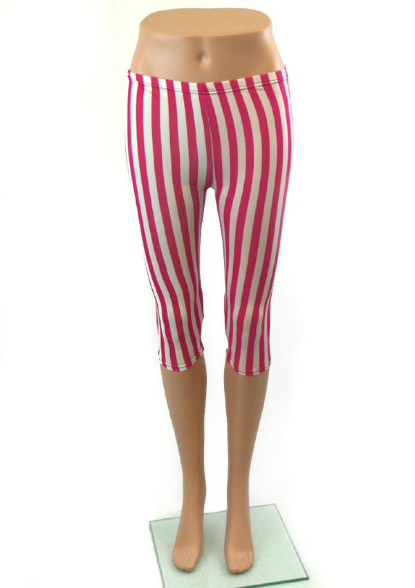 STRIPE PRINT ELASTIC CAPRI LEGGINGS