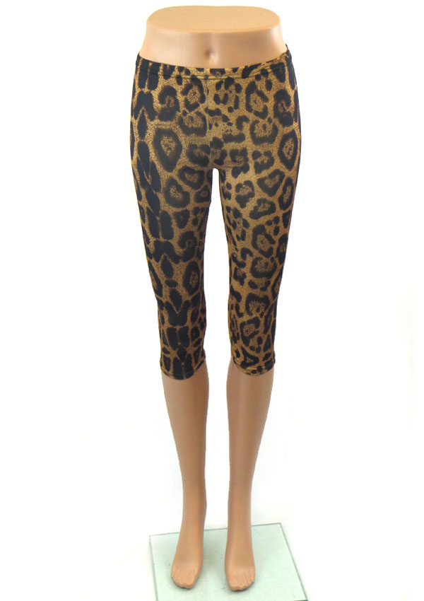 Animal print elastic capri leggings