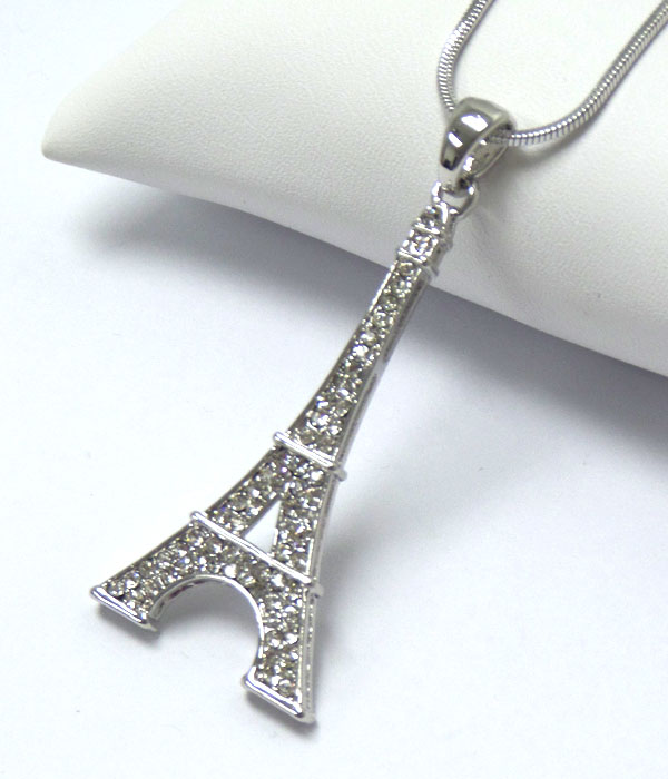 Made in korea whitegold plating crystal eiffel tower pendant necklace