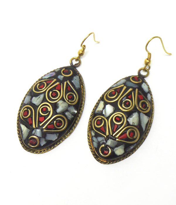 Handmade coral and shell and wireart earring