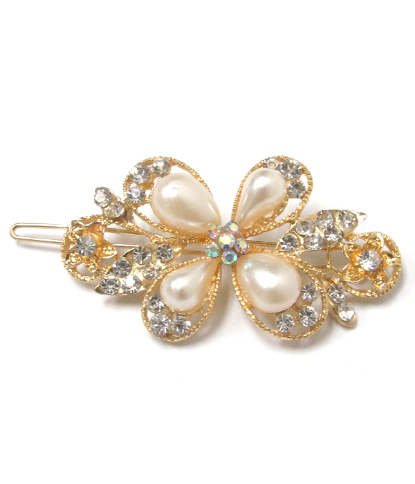 Crystal and pearl flowers hair pin