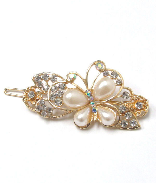Crystal and pearl butterfly hair pin