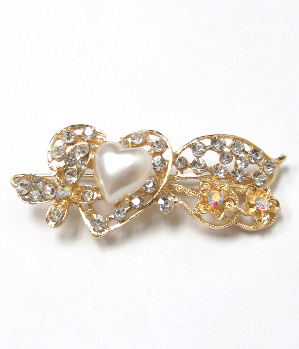 Crystal and pearl heart and bow hair pin