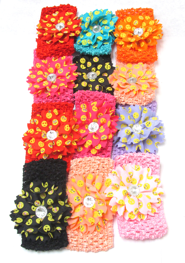 Assort color flower net headbands - 12 pc dozen pack mens jewelry