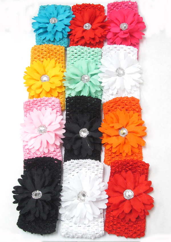 Assort color flower net headbands - 12 pc dozen pack mens jewelry