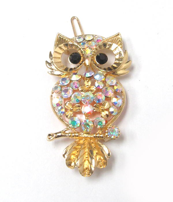 Crystal owl hair pin