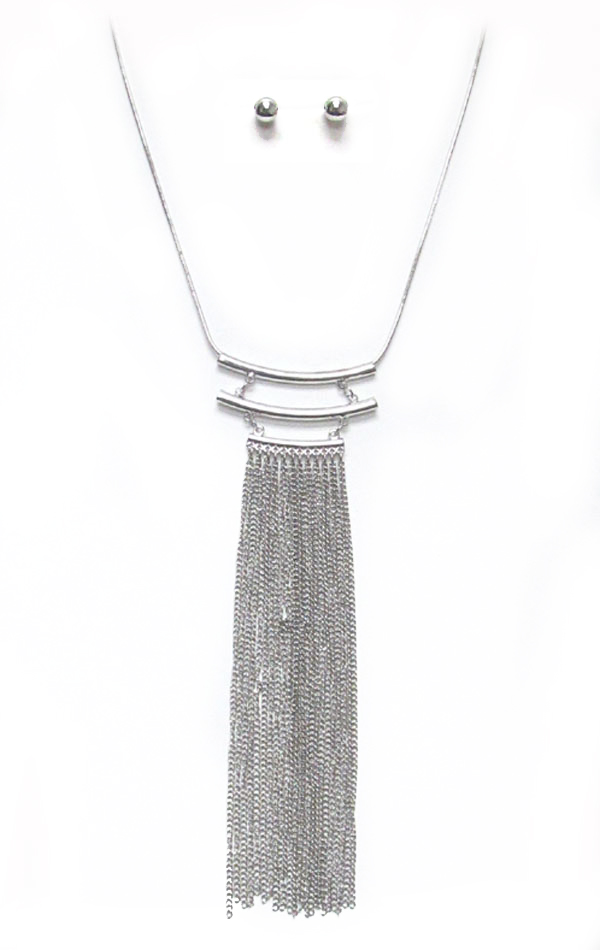 Long metal tassel drop necklace set