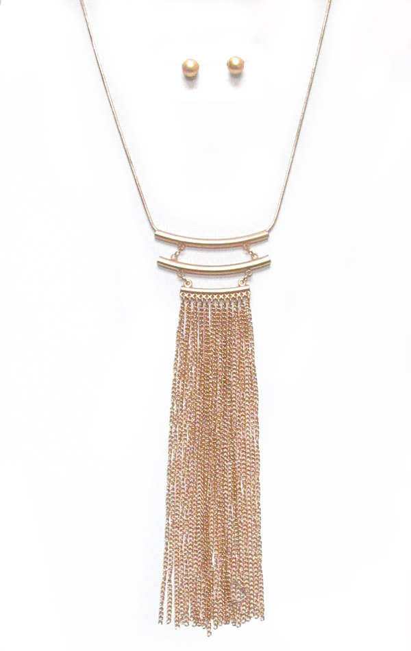 Long metal tassel drop necklace set