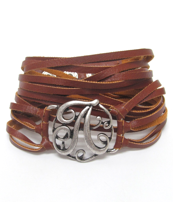 Initial a leather wrap around bracelet 