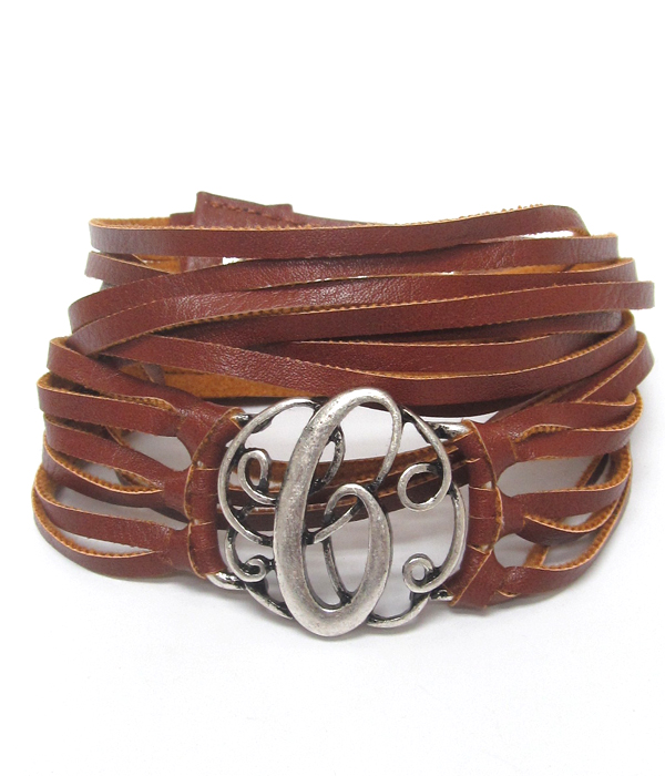 Initial c leather wrap around bracelet 
