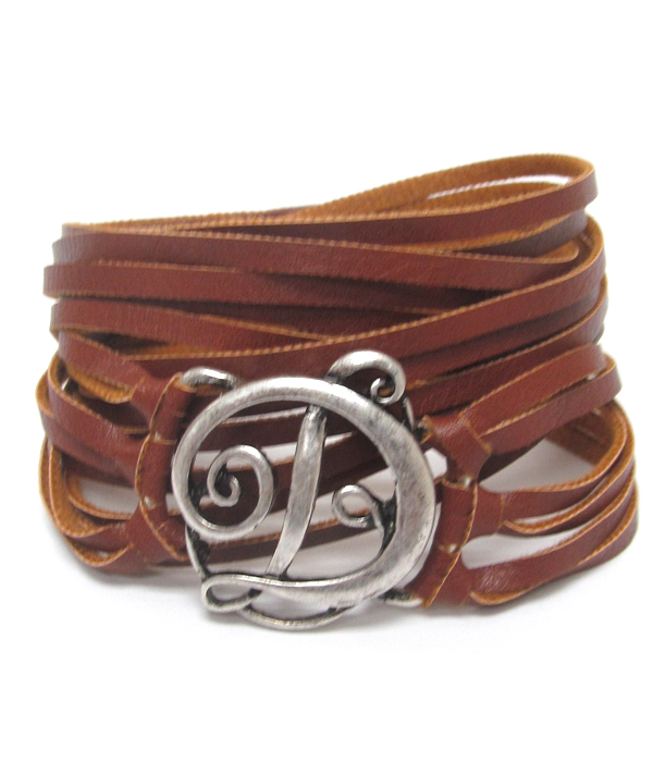 Initial d leather wrap around bracelet
