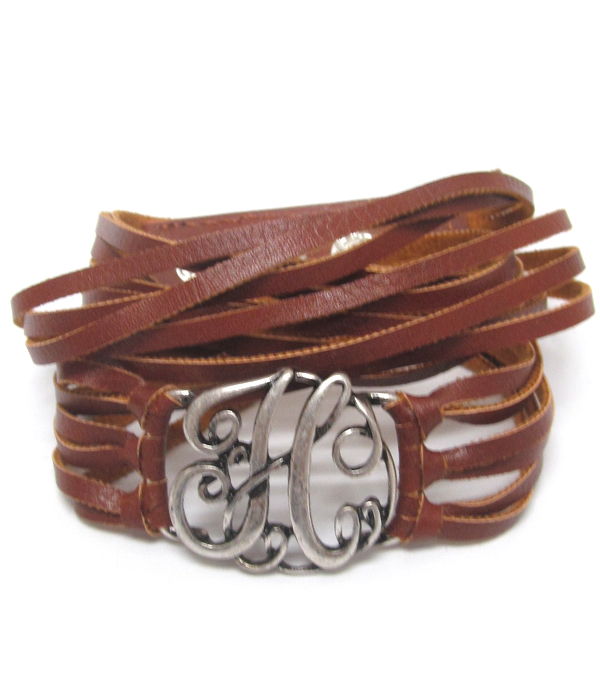 Initial h leather wrap around bracelet 