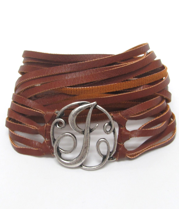 Initial j leather wrap around bracelet
