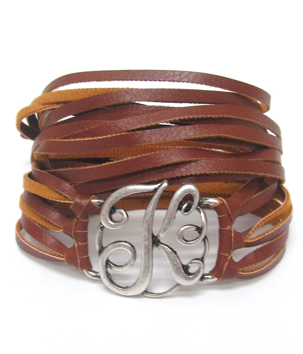 Initial k leather wrap around bracelet