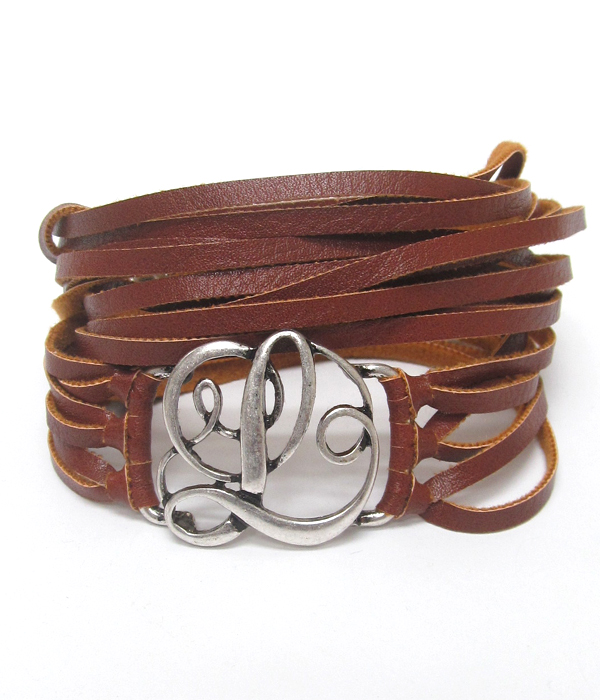 Initial l leather wrap around bracelet 