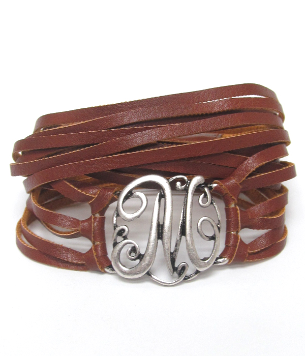 Initial m leather wrap around bracelet