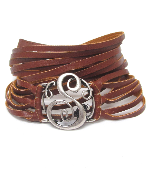 Initial s leather wrap around bracelet 