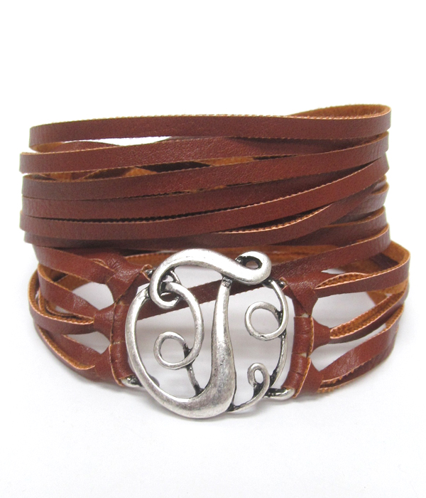 Initial t leather wrap around bracelet 