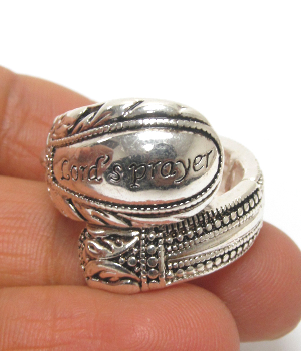 Religious flower textured spoon metal ring