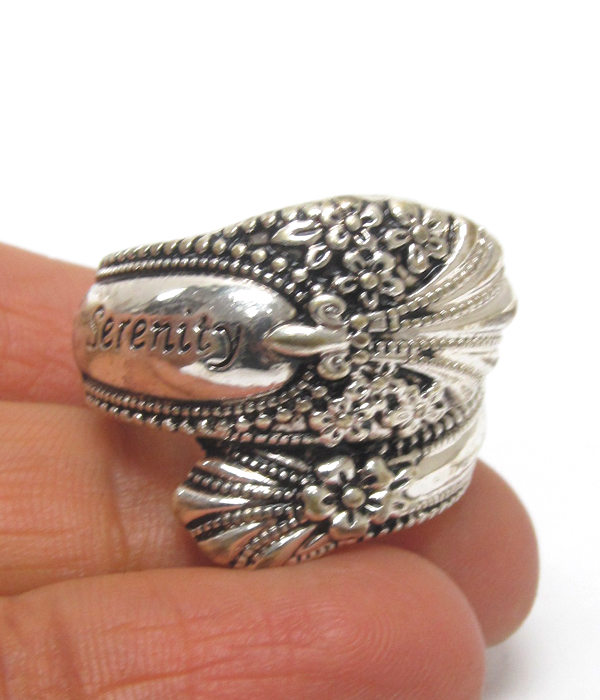 Religious  textured spoon metal ring