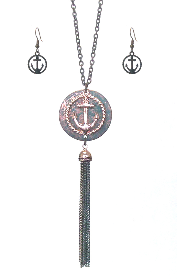 ANCHOR AND FINE CHAIN DROP NECKLACE SET