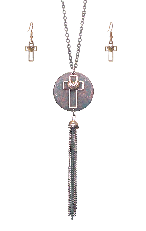 CROSS AND FINE CHAIN DROP NECKLACE SET