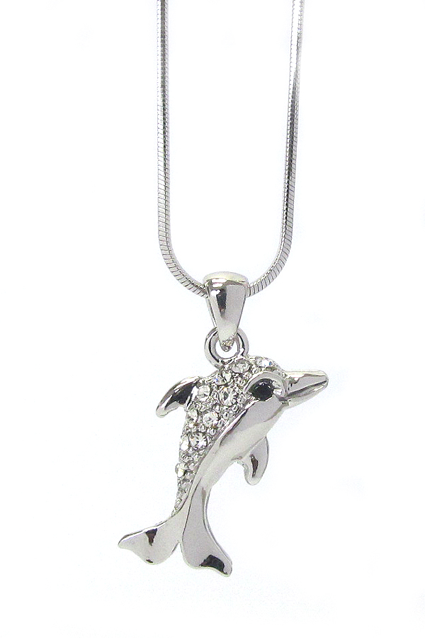 WHITEGOLD PLATING CRYSTAL DOLPHIN PENDANT NECKLACE