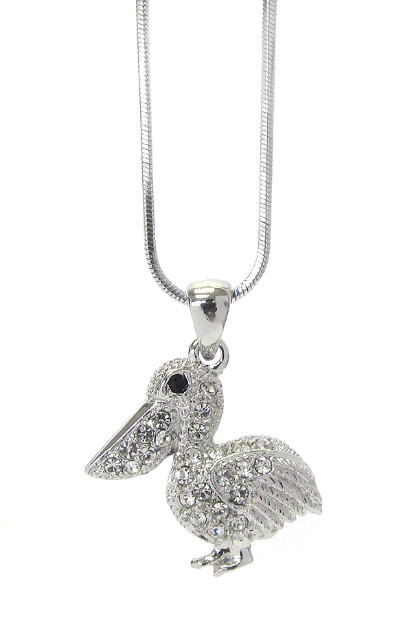 WHITEGOLD PLATING CRYSTAL PELICAN PENDANT NECKLACE