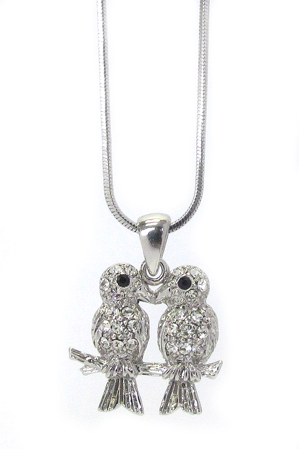 WHITEGOLD PLATING CRYSTAL TWO BIRDS PENDANT NECKLACE