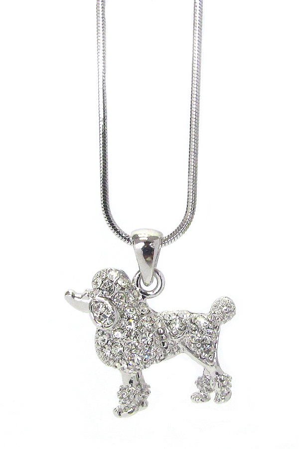 MADE IN KOREA WHITEGOLD PLATING CRYSTAL POODLE PENDANT NECKLACE