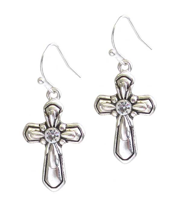 TEXTURED METAL CROSS EARRING