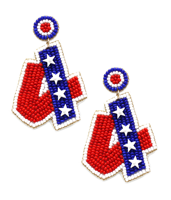 HANDMADE MULTI SEEDBEAD PATRIOTIC AMERICAN FLAG THEME EARRING