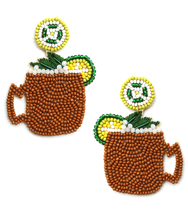 HANDMADE MULTI SEEDBEAD MOSCOW MULE MUG THEME EARRING