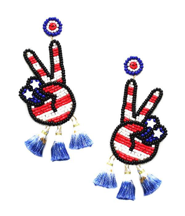 Handmade multi seedbead patriotic american flag theme earring - victory