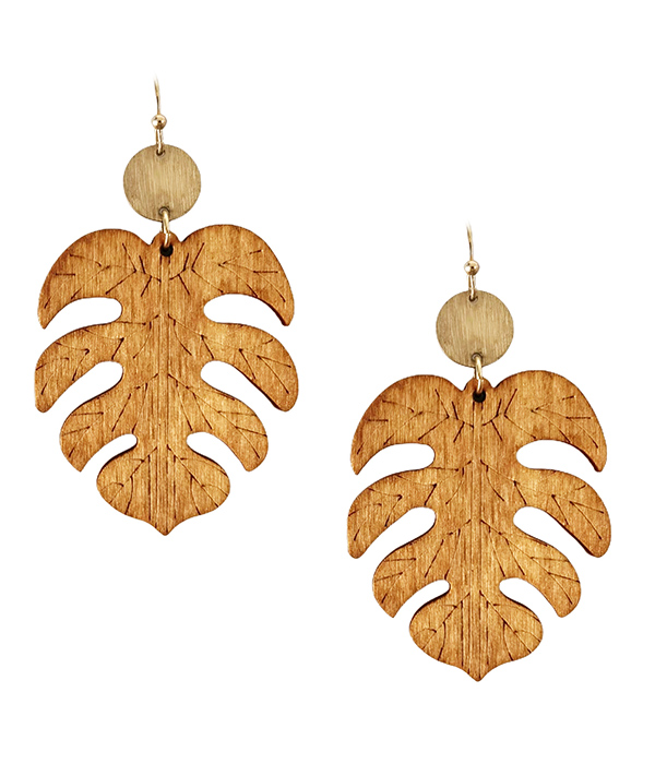 WOOD MONSTERA GIANT LEAF EARRING