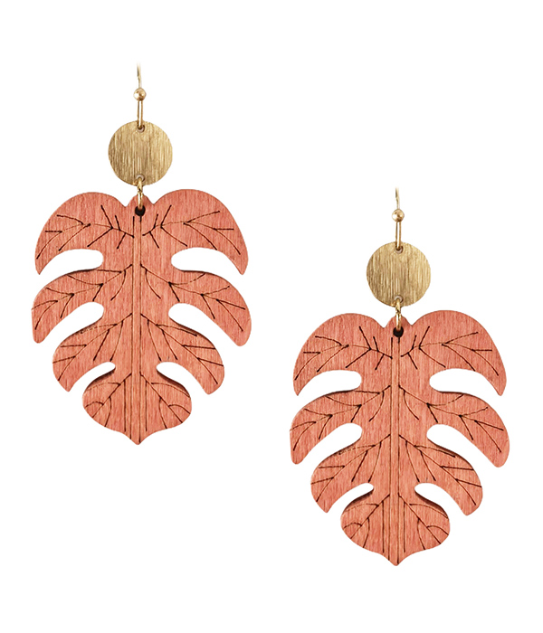 Wood monstera giant leaf earring