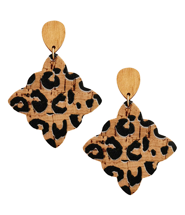 Painted cork earring - leopard