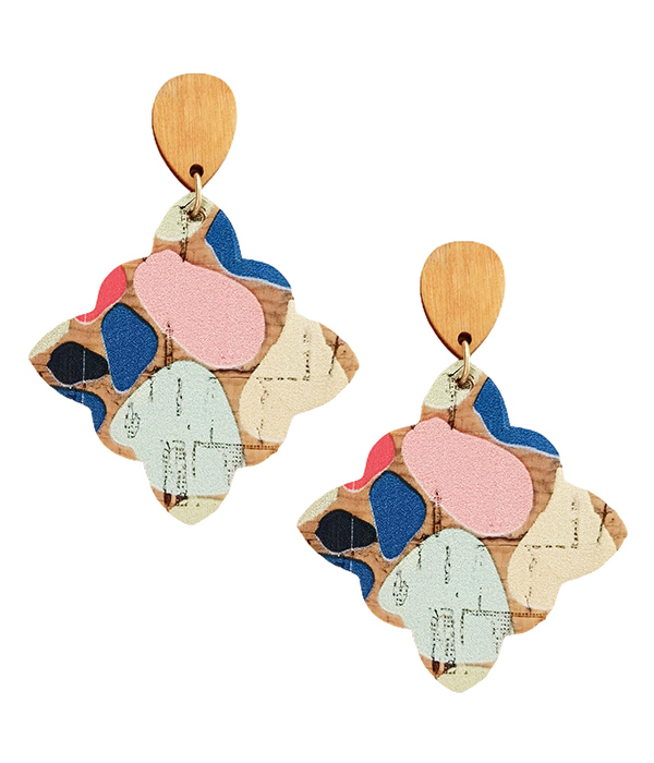 Painted cork earring - art