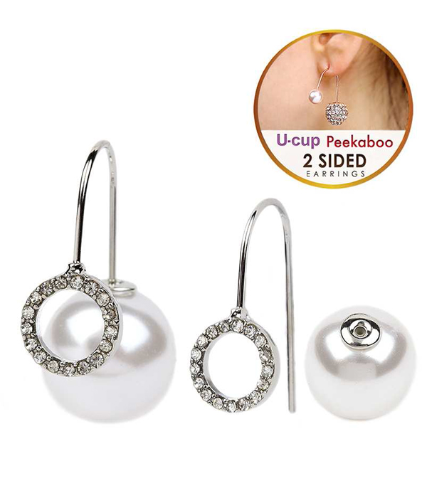 Crystal and pearl double sided front and back earring - u cup