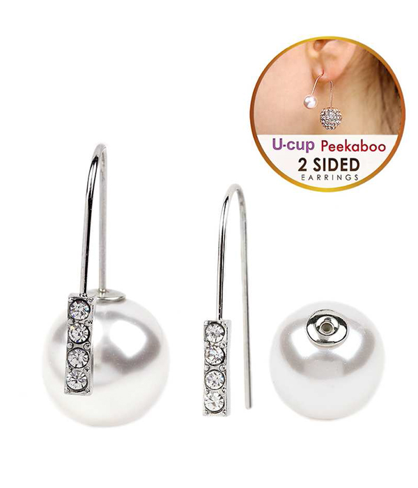 Crystal and pearl double sided front and back earring - u cup